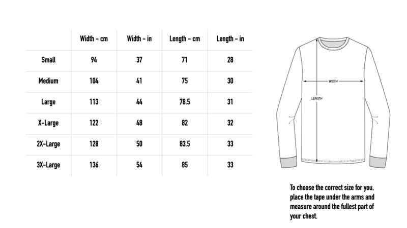 Size chart for Snake Longsleeve - Bone